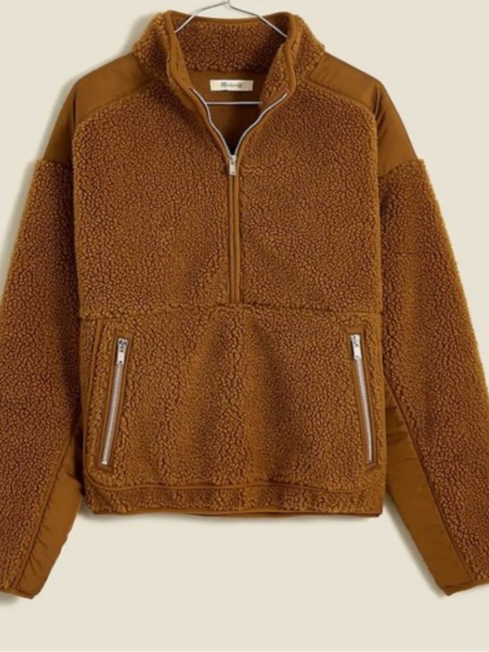 Madewell Cozy Sherpa Half-Zip Pullover in Camel Brown